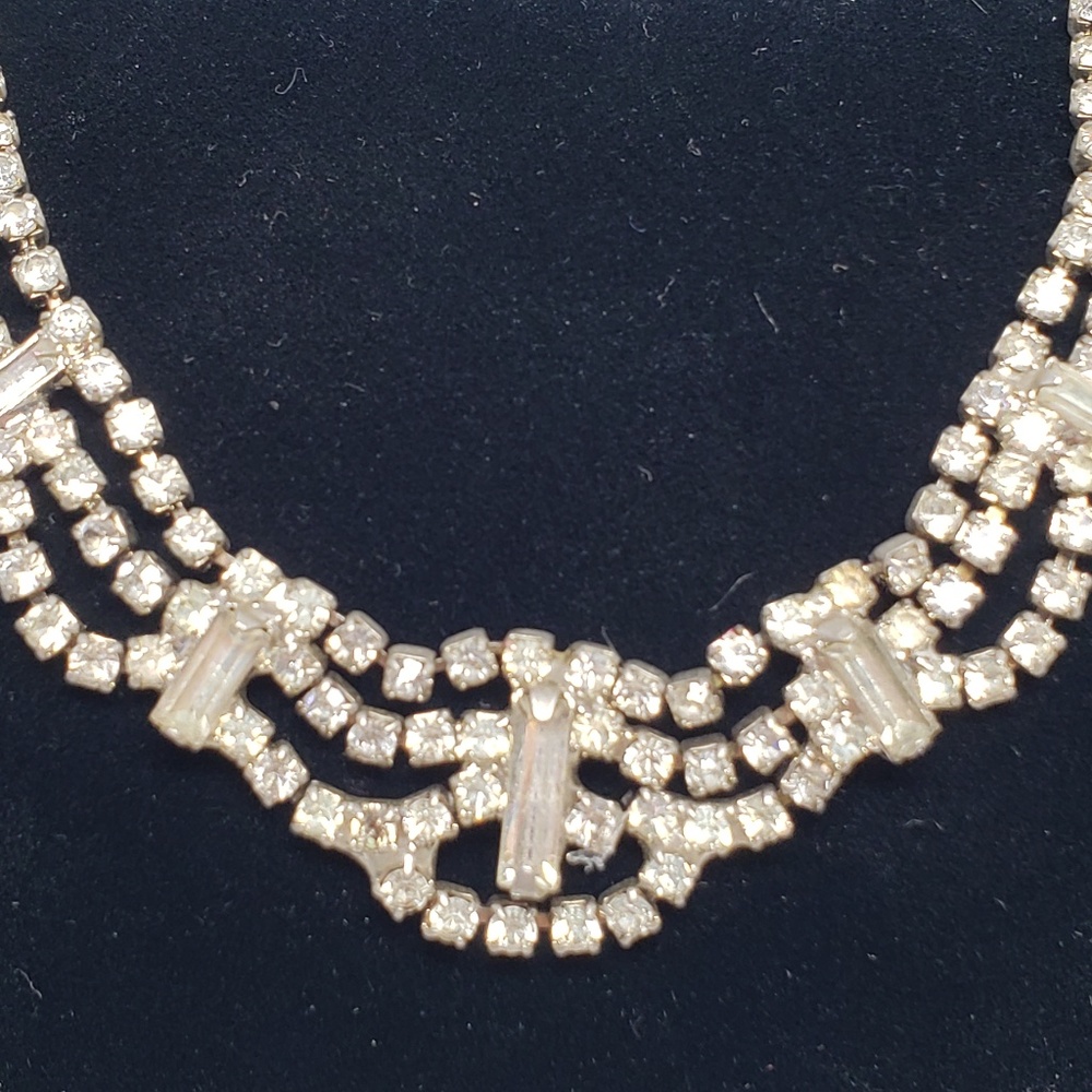 Vintage Rhinestone 3 Tier Necklace Wedding Prom